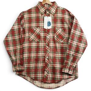 Montgomery‎ Ward Mens Flannel Shirt L Red Green Plaid 70s Holiday Workwear NWT